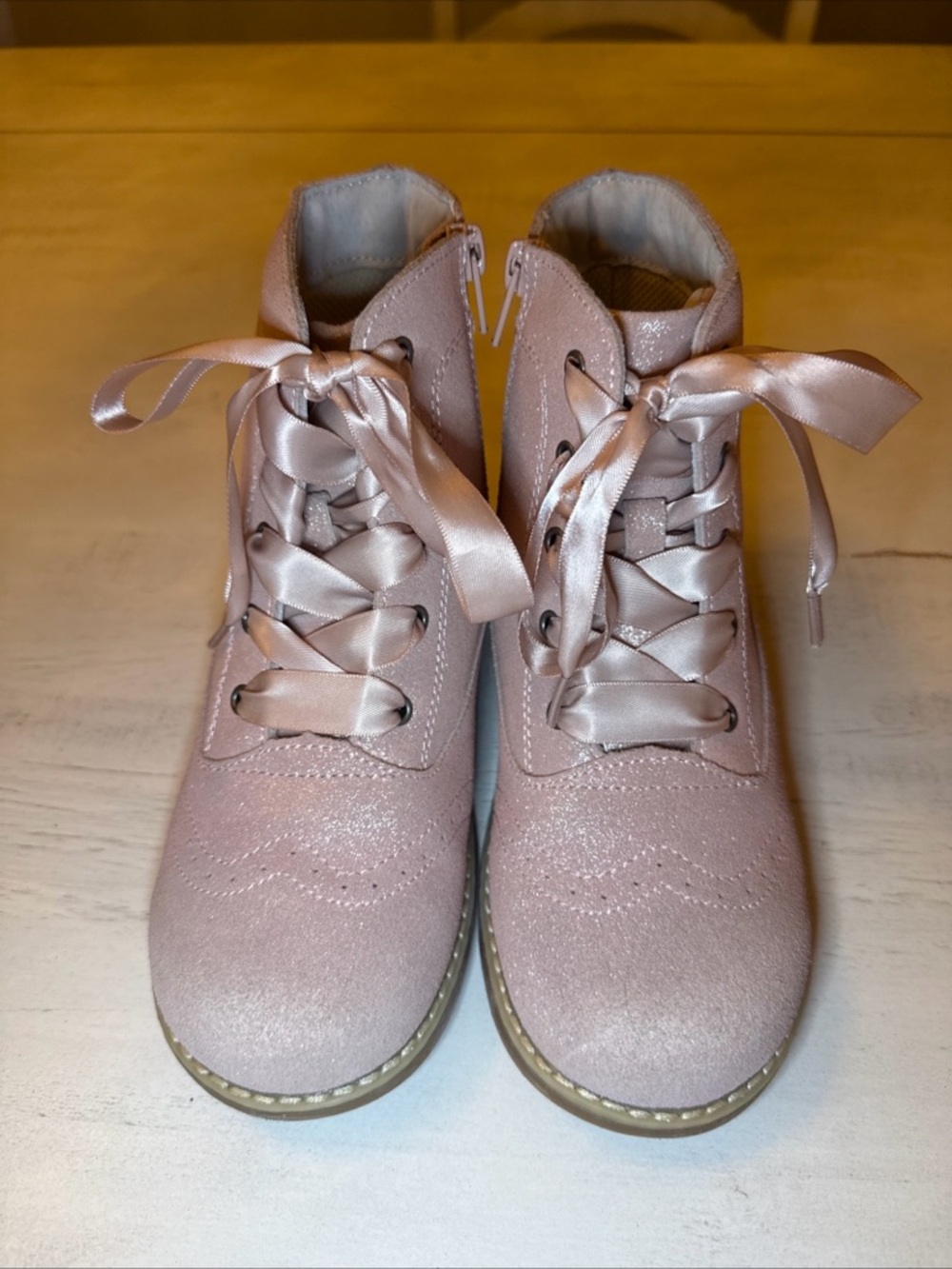 L’Amour Girls Boots Size 1 Pink Glitter Lace-Up Side Zip Style F-690